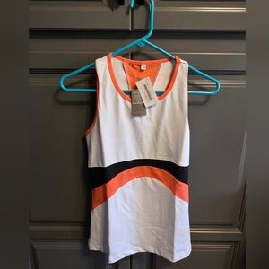 TAIL Women's White and Orange Athletic Tank Top with Black Accent NWT